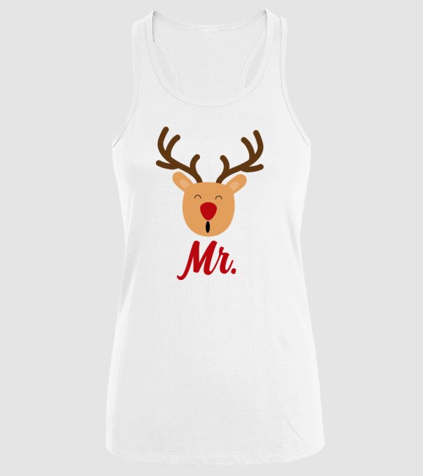 Mr. Reindeer Christmas couple model alb pe tricou