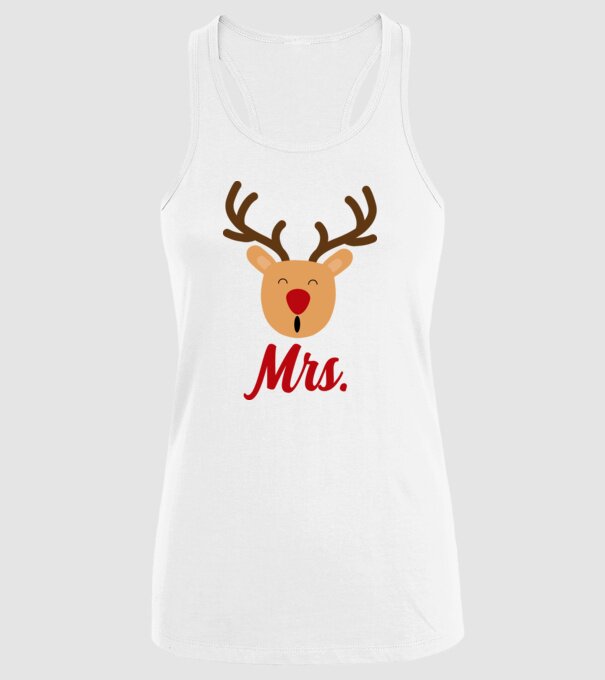 Mrs Reindeer christmas couple model alb pe tricou