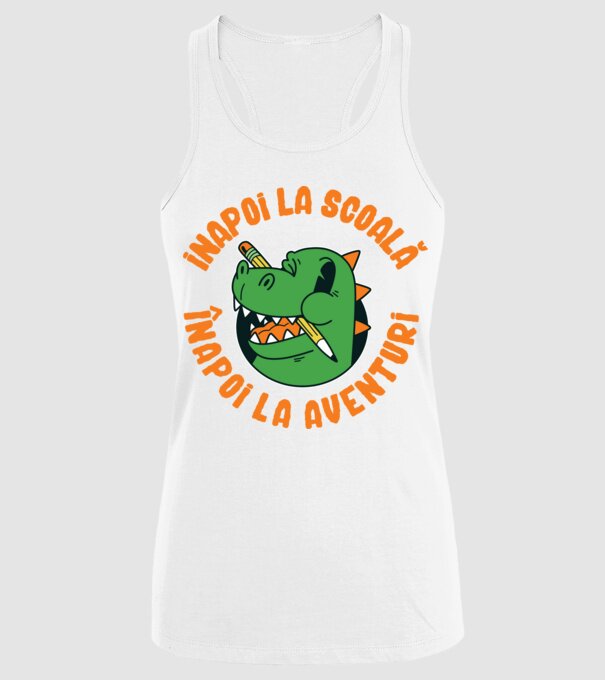 Înapoi la școală, înapoi la aventuri model alb pe tricou