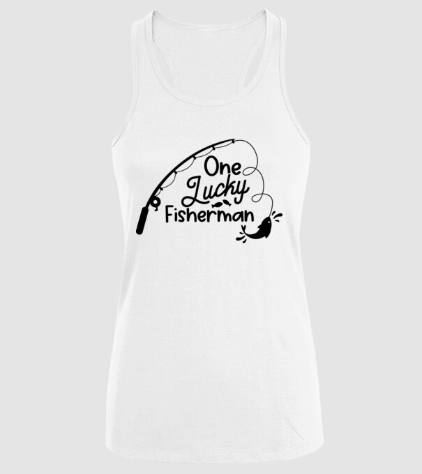 One lucky Fisherman model alb pe tricou