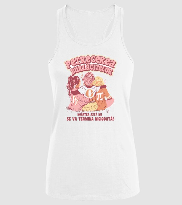 petrecerea burlăcitelor - noaptea asta nu se va termina niciodată! model alb pe tricou