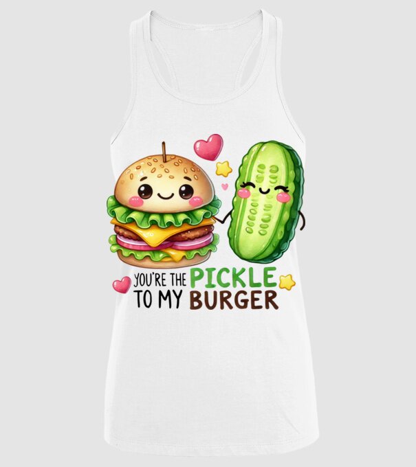 Pickle to my Burger model alb pe tricou