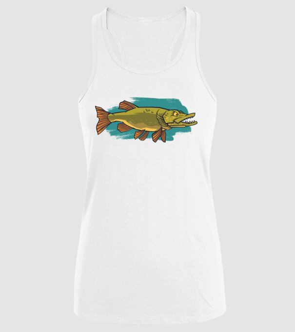Pike model alb pe tricou