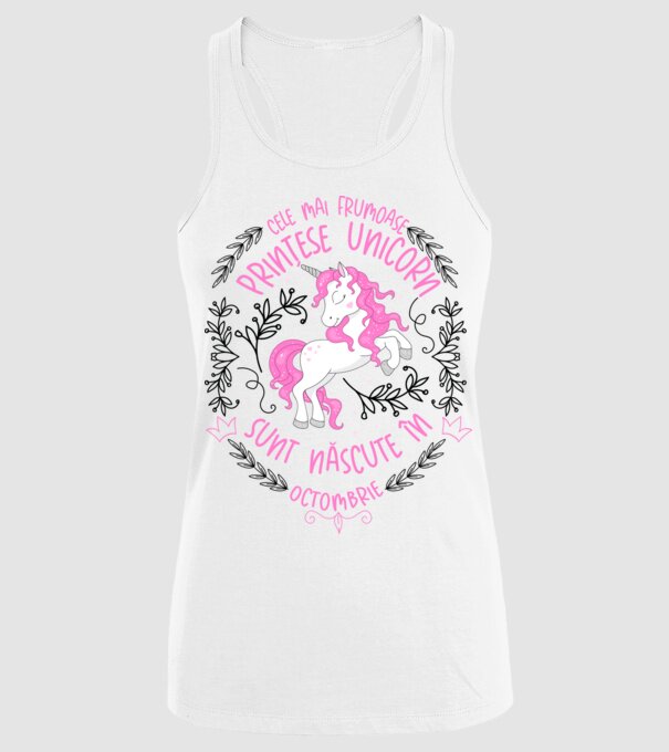 Cele mai frumoase prințese unicorn sunt născute în Octombrie model alb pe tricou