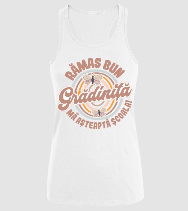 Rămas bun grădiniță, mă așteaptă școala! model alb pe tricou