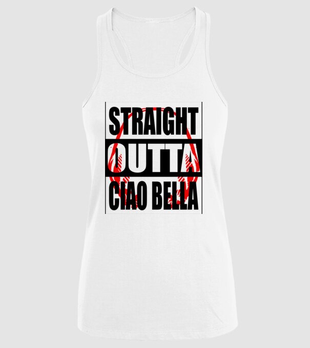 straight outta bella ciao model alb pe tricou