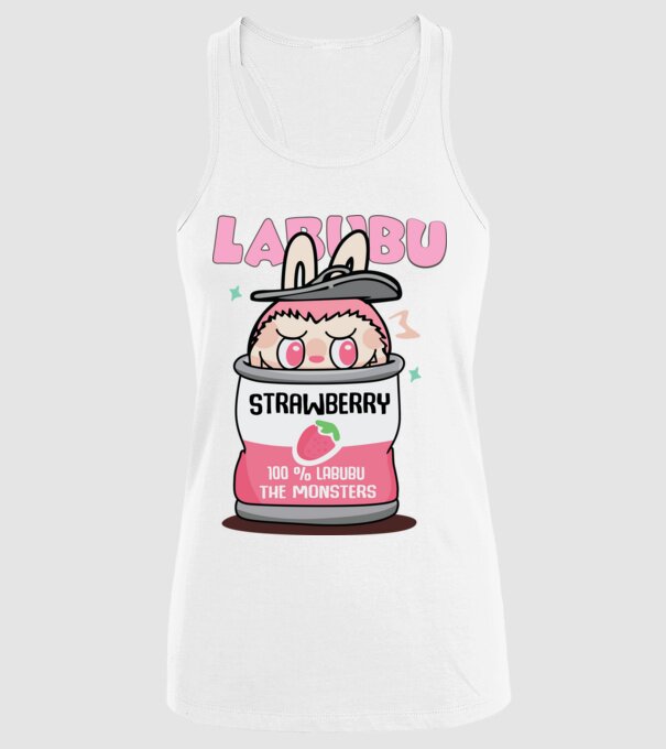 Strawberry Labubu model alb pe tricou