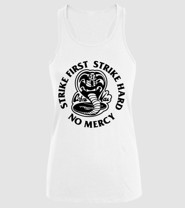 Strike first strike hard no mercy model alb pe tricou