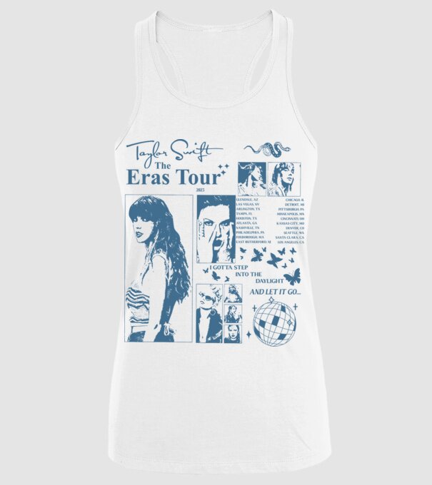 Taylor Swift ERAS print blue model alb pe tricou