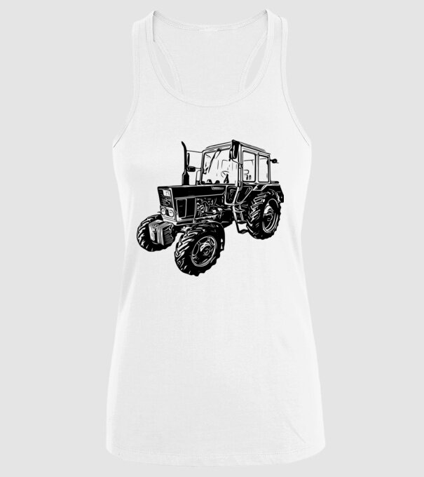 TRACTOR model alb pe tricou