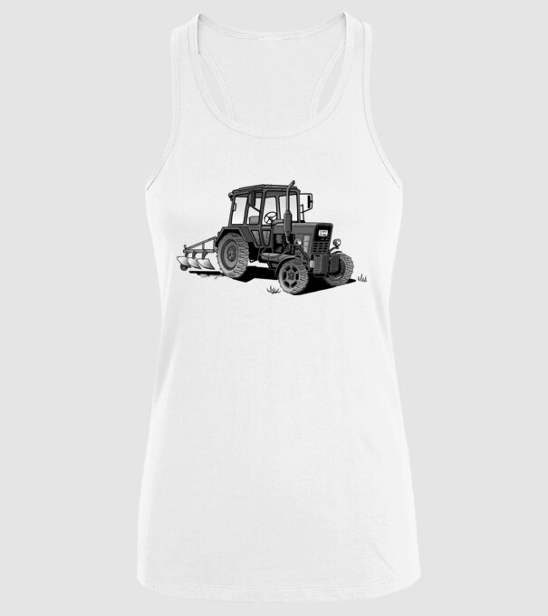 TRACTOR model alb pe tricou
