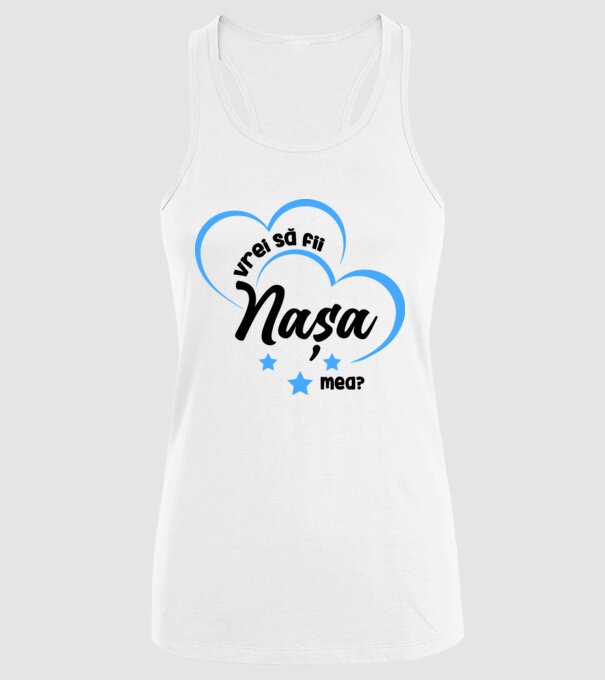 Vrei să fii nașa mea? model alb pe tricou