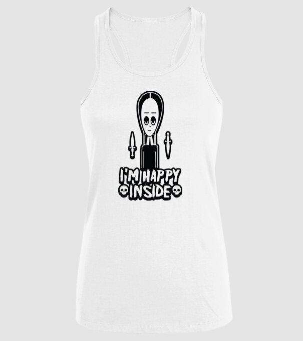 WEDNESDAY Happy inside model alb pe tricou