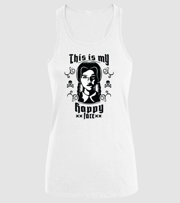 WEDNESDAY This is my happy face model alb pe tricou
