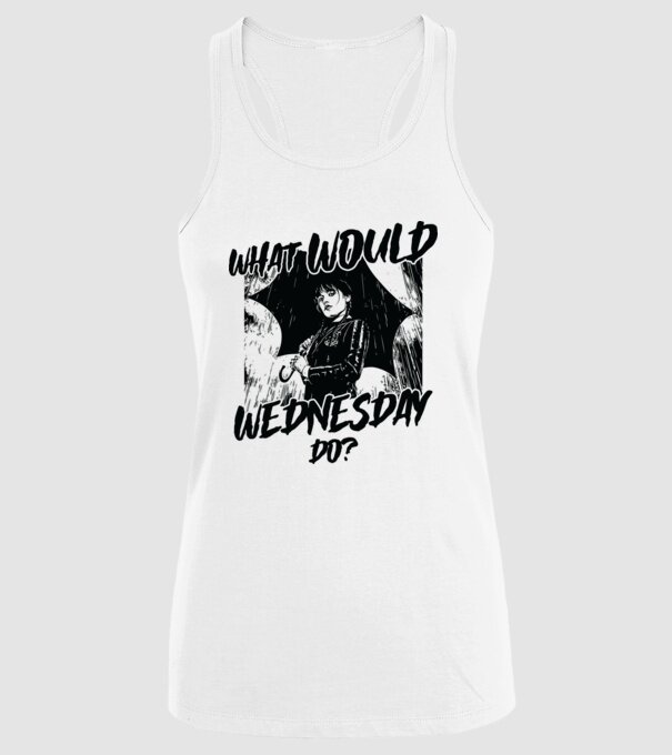 What would Wednesday do model alb pe tricou