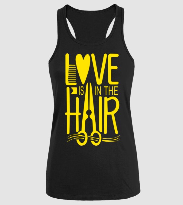 Love is in the hair model negru pe tricou