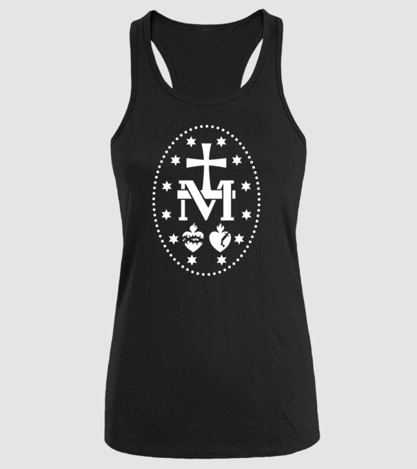 Simboluri medalie Maria model negru pe tricou