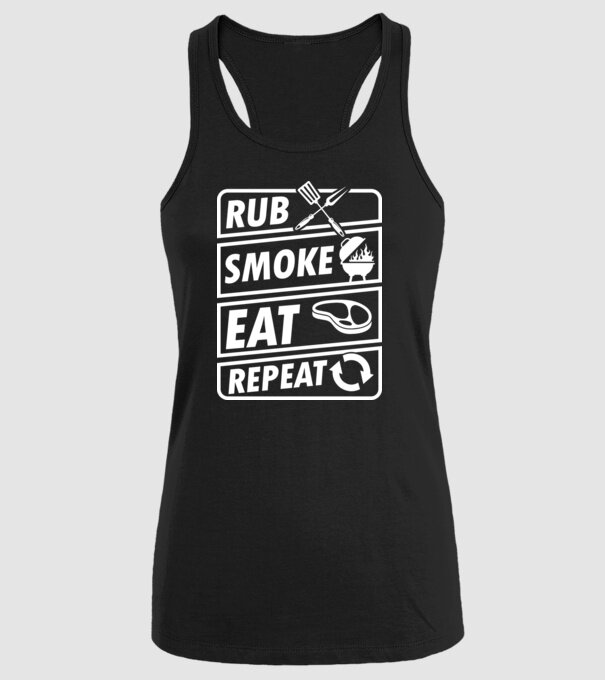 Rub Smoke Eat Repeat model negru pe tricou