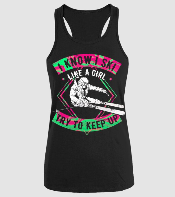 Skiing like a girl model negru pe tricou