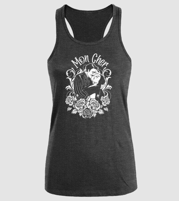 Addams family couple shirt Morticia and Gomez Mon cher model negru pe tricou