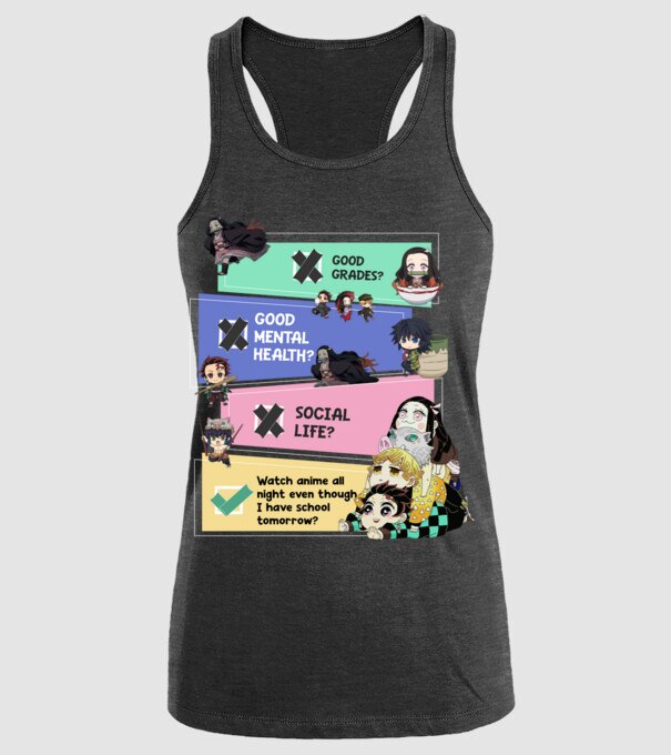 Anime check Demon Slayer model negru pe tricou