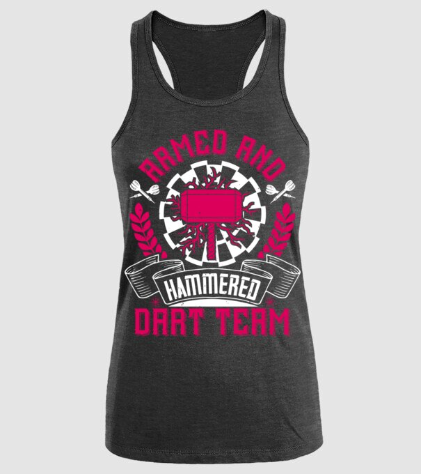 Armed and Hammered dart team model negru pe tricou