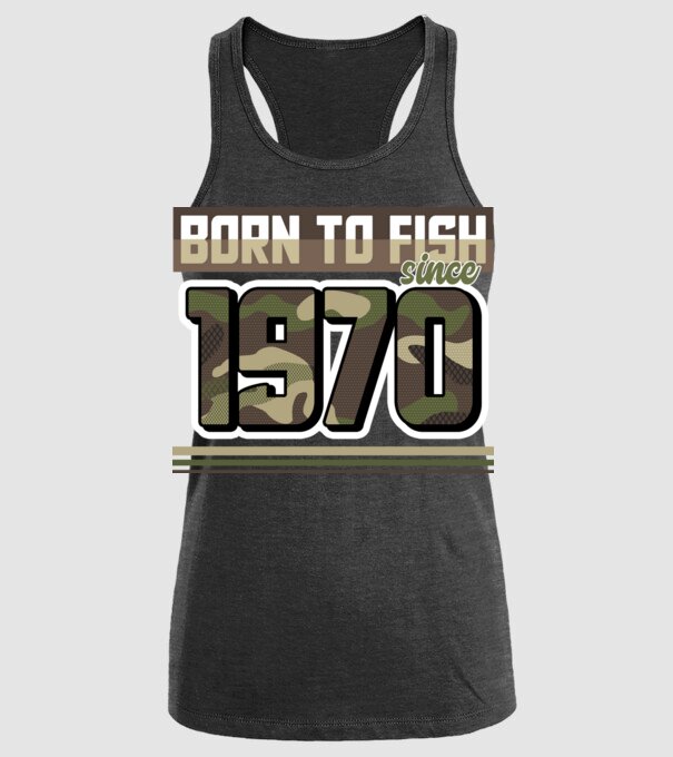 Born to fish since 1970 model negru pe tricou