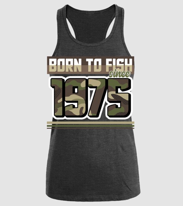 Born to fish since 1975 model negru pe tricou
