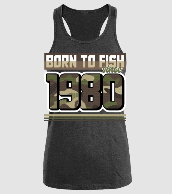 Born to fish since 1980 model negru pe tricou