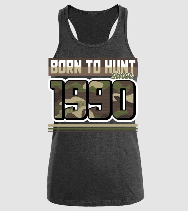 Born to hunt since 1990 model negru pe tricou