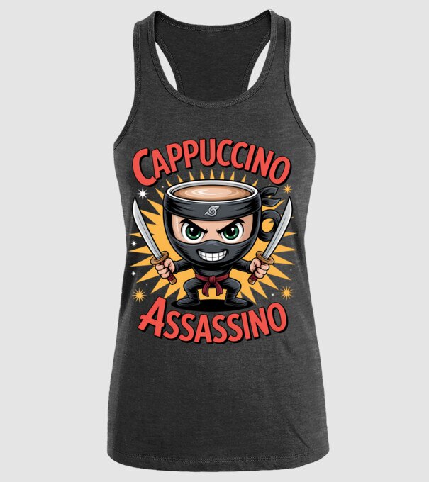 Cappuccino Assasino model negru pe tricou