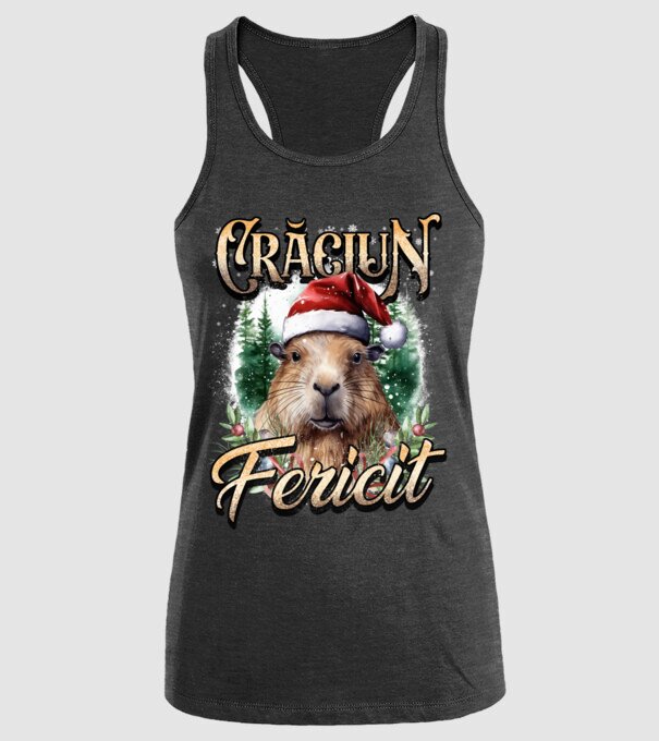 Capybara christmas model negru pe tricou