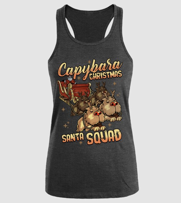 Capybara christmas santa squad model negru pe tricou