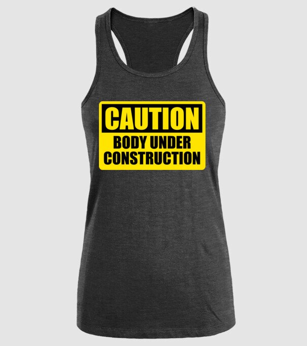 Caution Body Under Construction model negru pe tricou