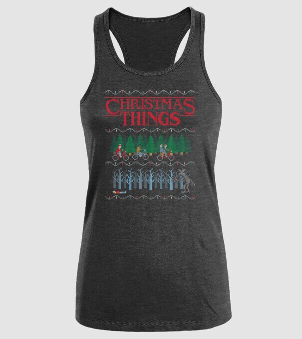 christmas things ugly sweater model negru pe tricou