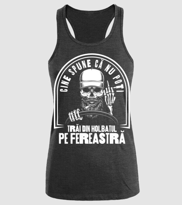 Cine spune că nu poți trăi din holbatul pe fereastră? model negru pe tricou