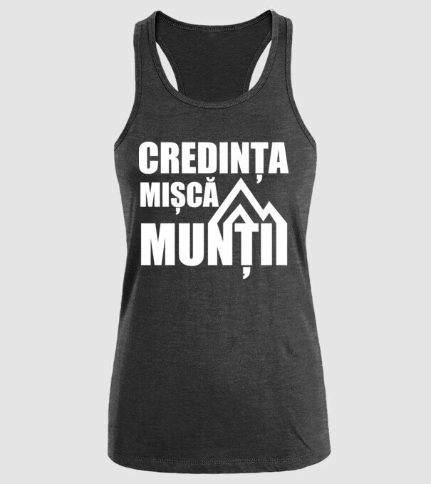 Credința mișcă munții model negru pe tricou