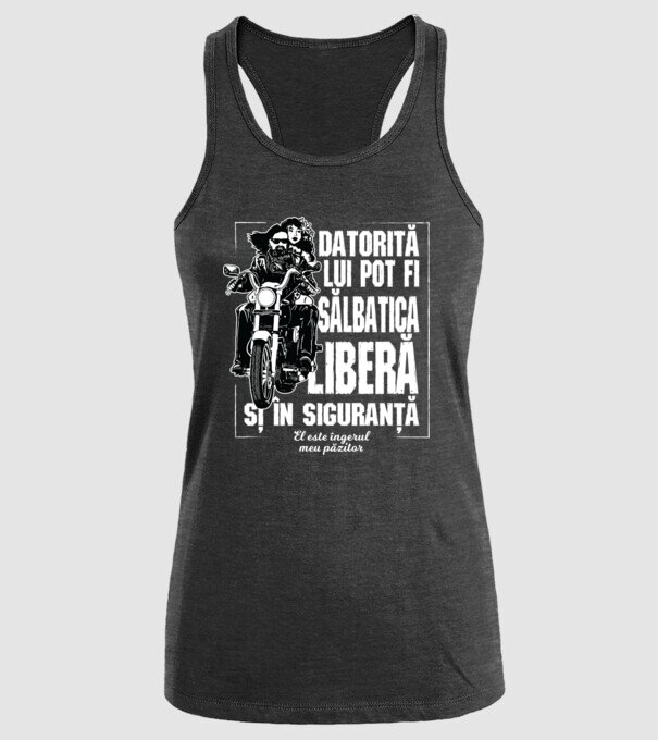 datorită ei pot fi sălbatic, liber și în siguranță - ea este îngerul meu păzitor model negru pe tricou
