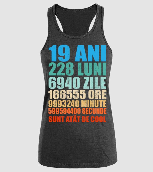 De 19 ani - luni - zile - ore - minute - secunde - sunt atât de cool model negru pe tricou