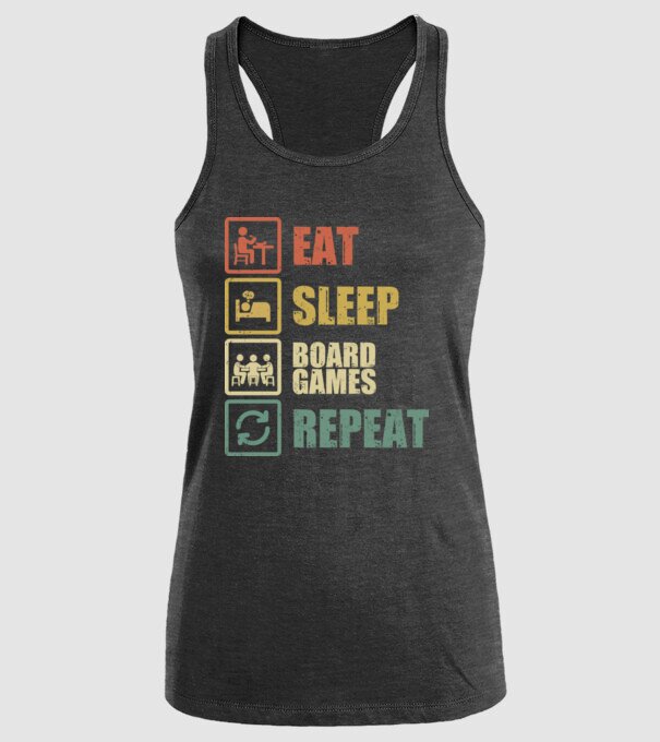 eat sleep Board Games repeat model negru pe tricou