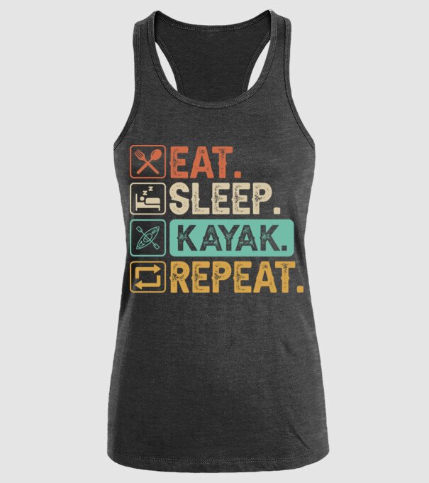 Eat Sleep Kayak model negru pe tricou