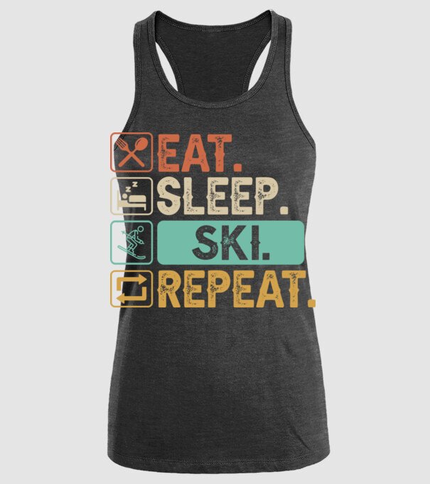 Eat Sleep SKI Repeat model negru pe tricou