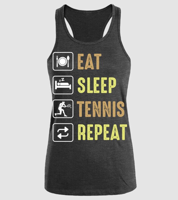eat sleep tennis repeat model negru pe tricou