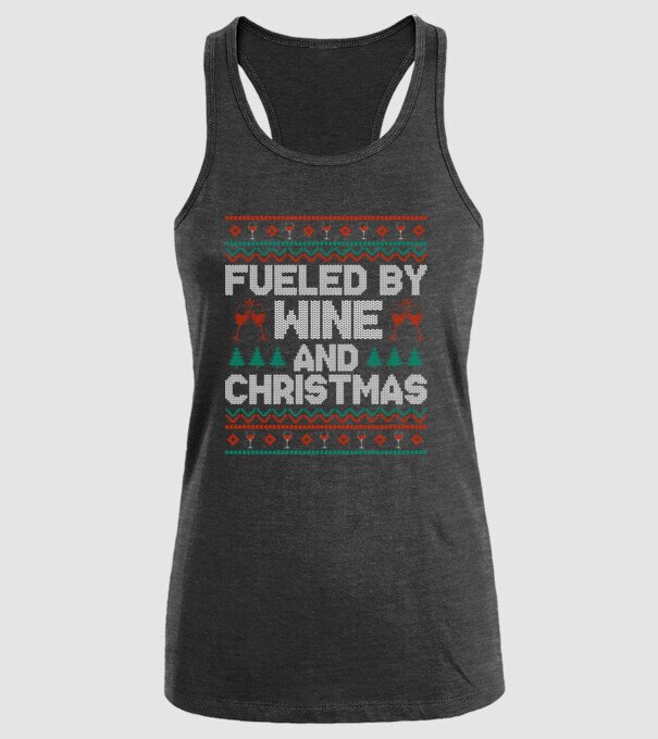 Fueled by wine and christmas model negru pe tricou