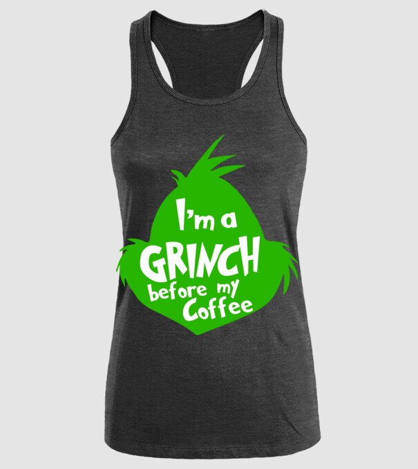 Grinch before coffee model negru pe tricou