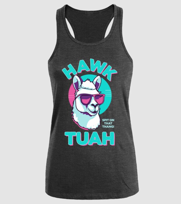 Hawk tuah llama retro sunglasses model negru pe tricou