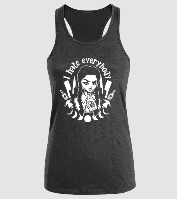 I hate everybody cartoon model negru pe tricou