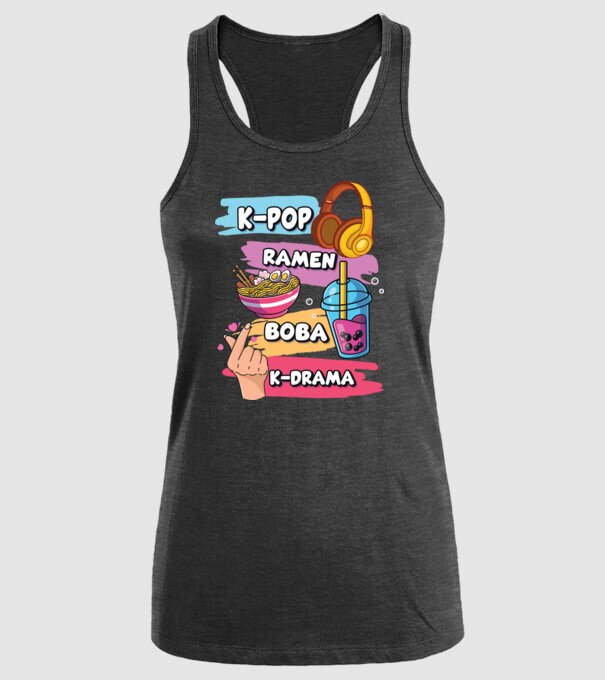 K-POP RAMEN BOBA K-DRAMA model negru pe tricou
