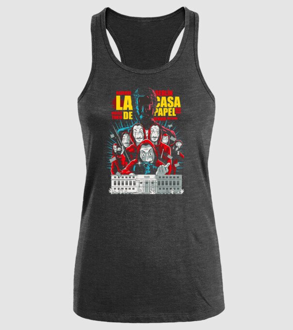 La casa de papel ilutración model negru pe tricou