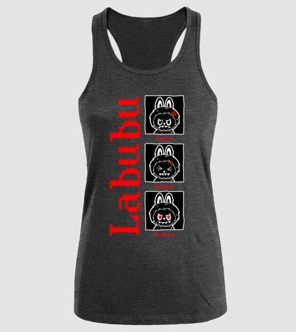 Labubu moods model negru pe tricou
